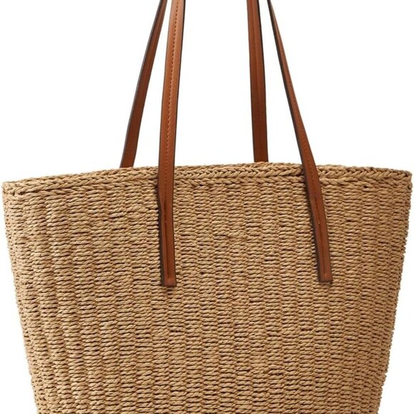 Versatile Straw Beach Shoulder Bag with Lining - 16.1' for All Occasions - Picture 1 of 7